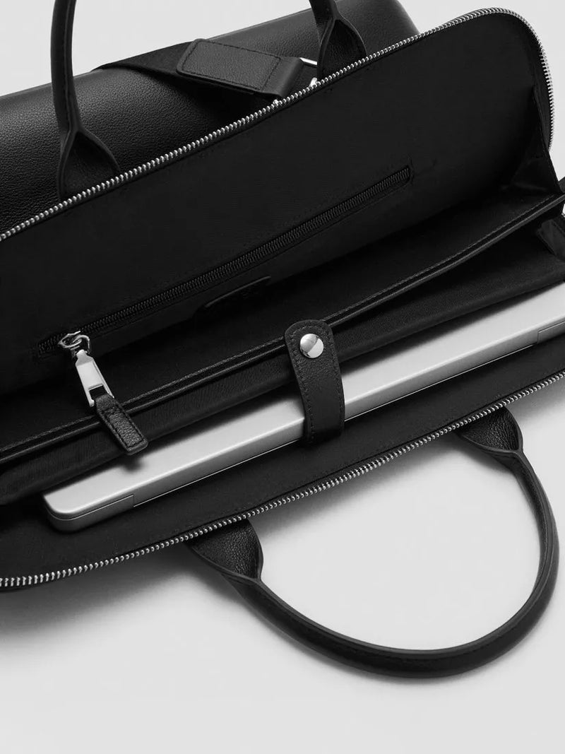 Mango leather tote bag in black with zip closure - British product