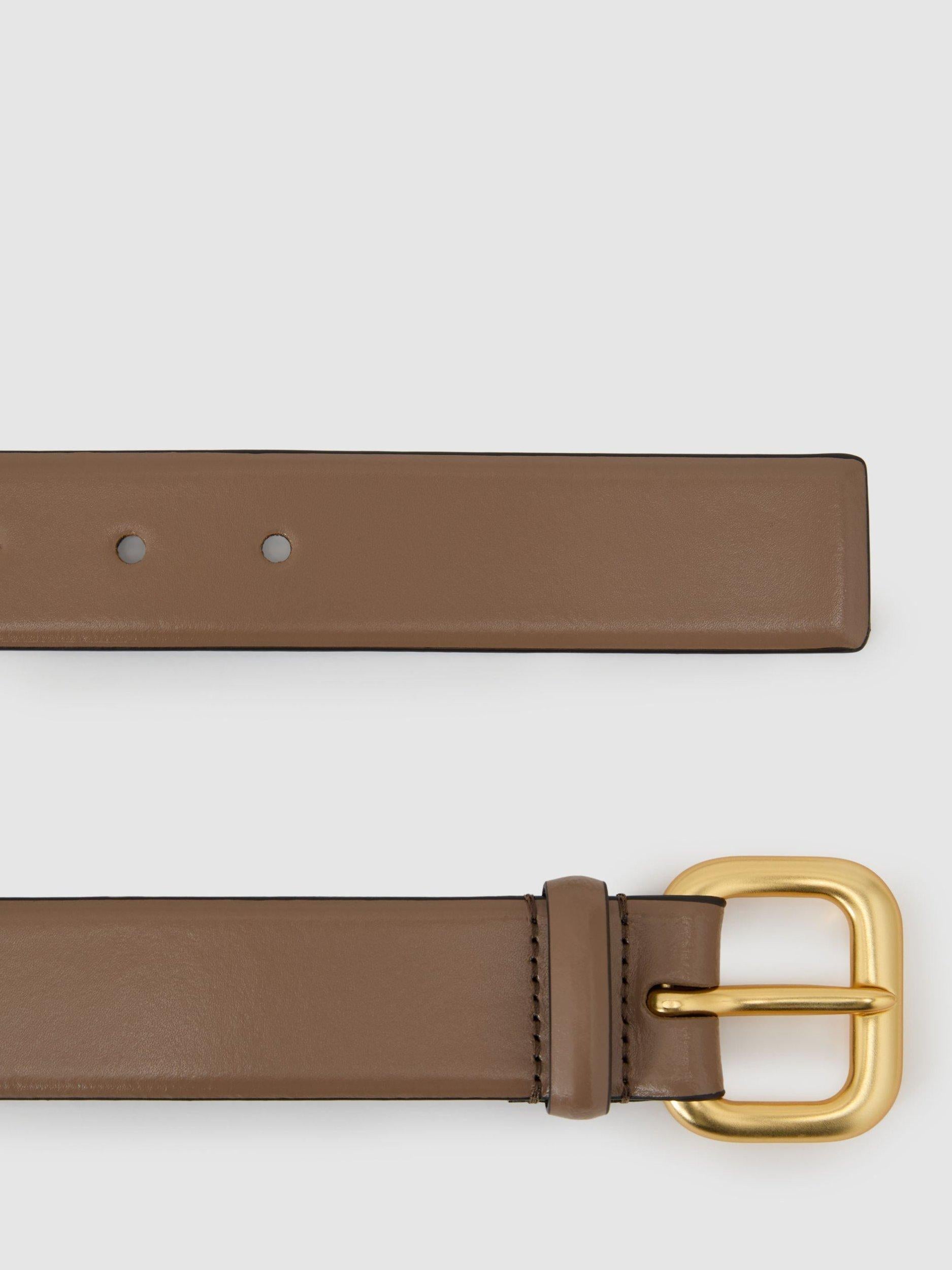 Reiss taupe leather belt with square gold buckle (British brand)