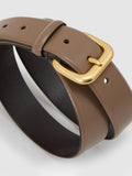 Reiss taupe leather belt with square gold buckle (British brand)