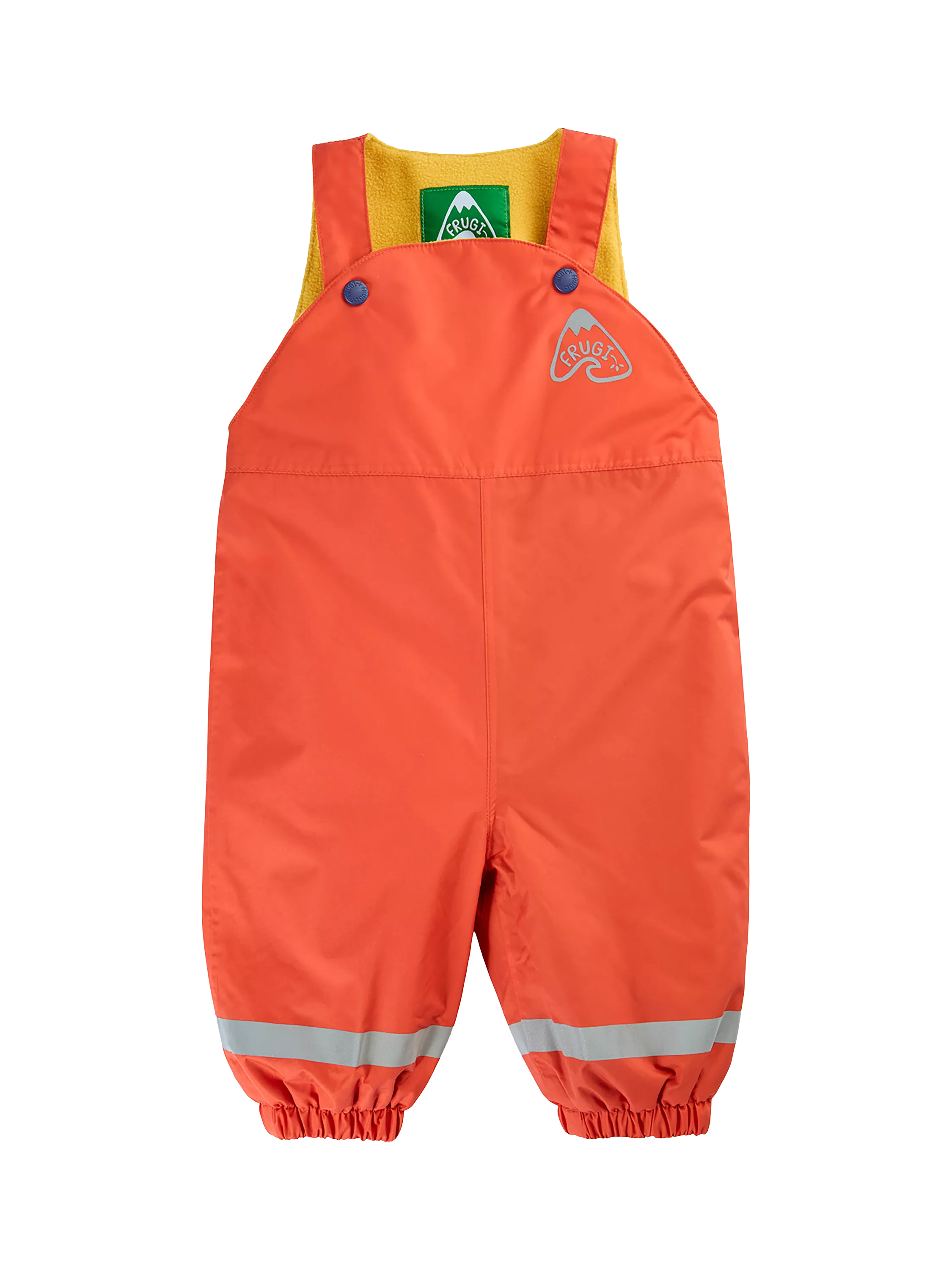 Frugi baby waterproof dungarees in Fire colour - British product