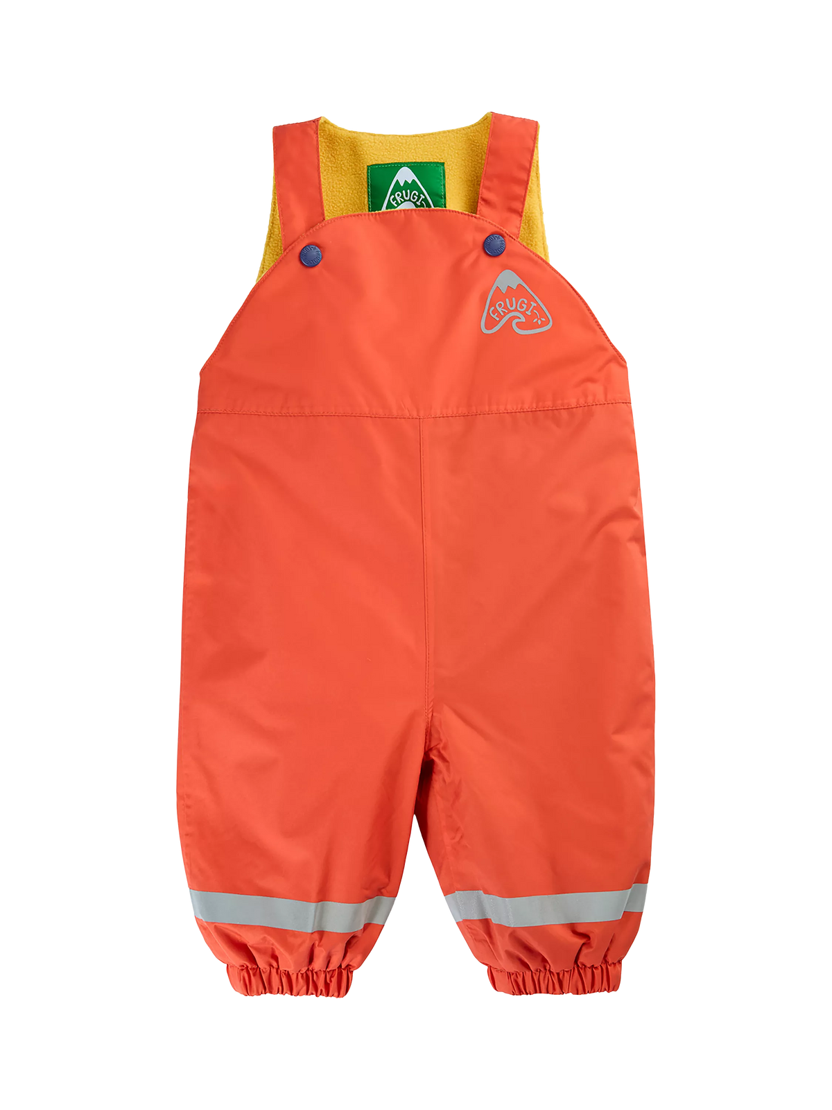 Frugi baby waterproof dungarees in Fire colour - British product