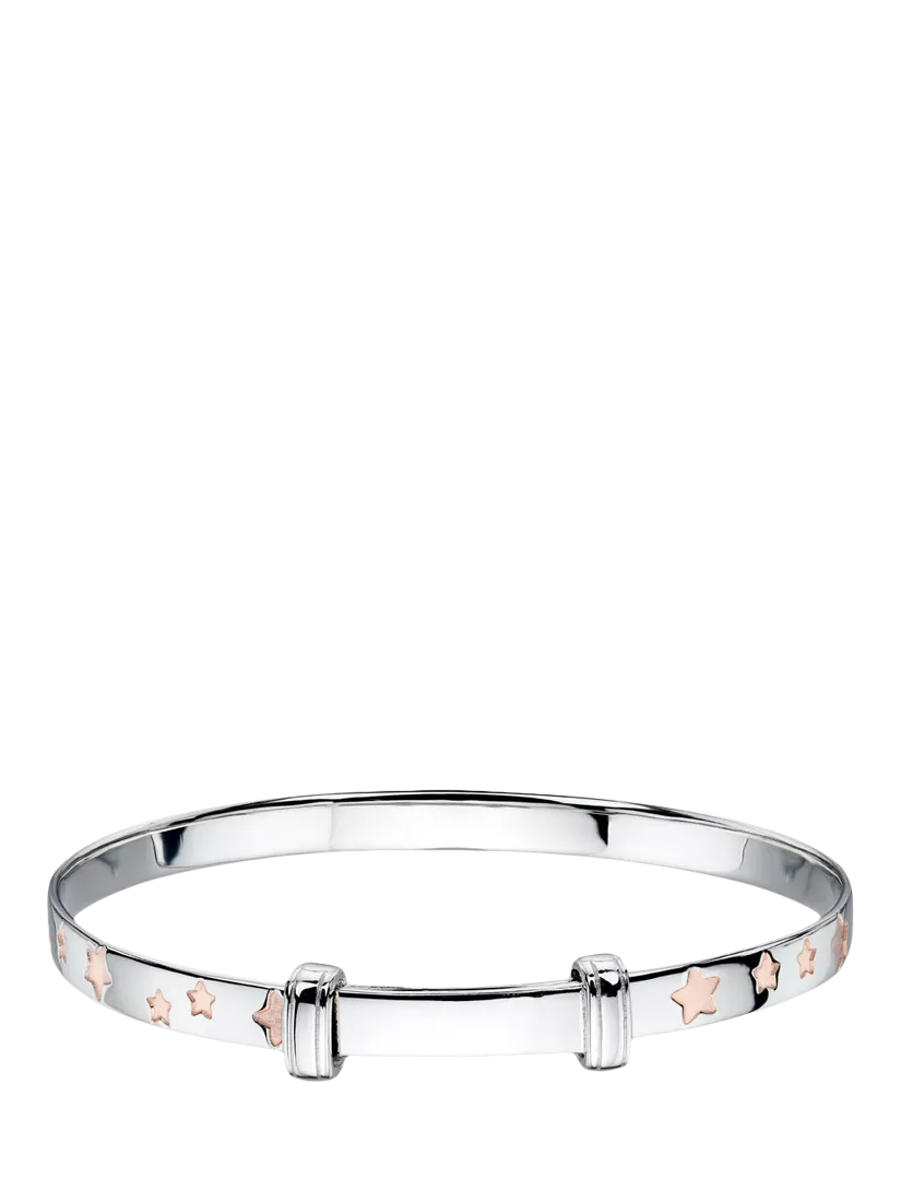 Little Star sterling silver bangle with rose-gold star design - British product