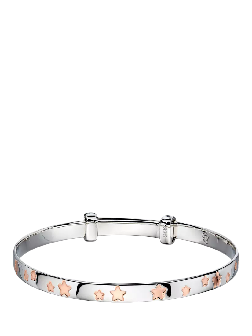 Little Star sterling silver bangle with rose-gold star design - British product