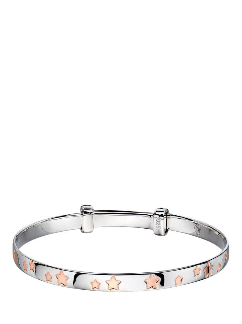 Little Star sterling silver bangle with rose-gold star design - British product