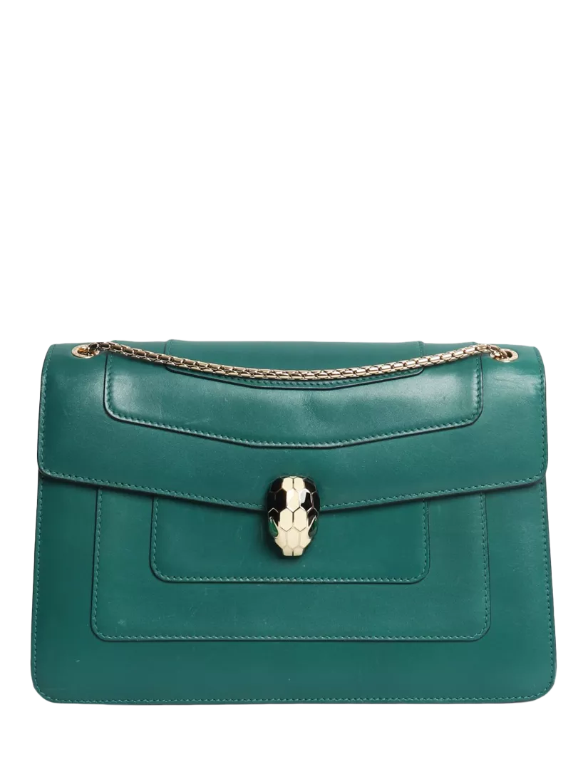 Bvlgari Serpenti Forever green leather shoulder bag, imported from the UK