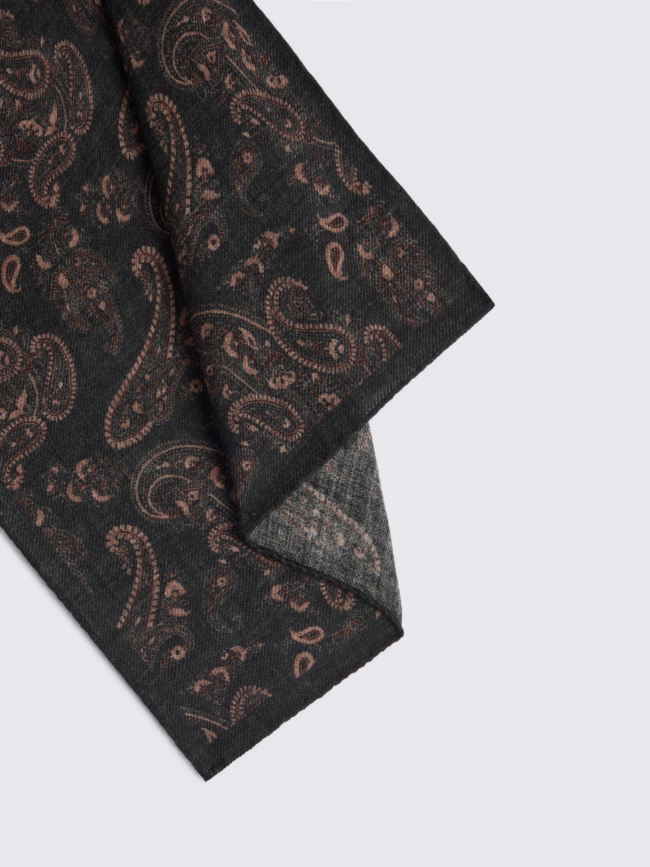 Moss pocket square dark green paisley - British product