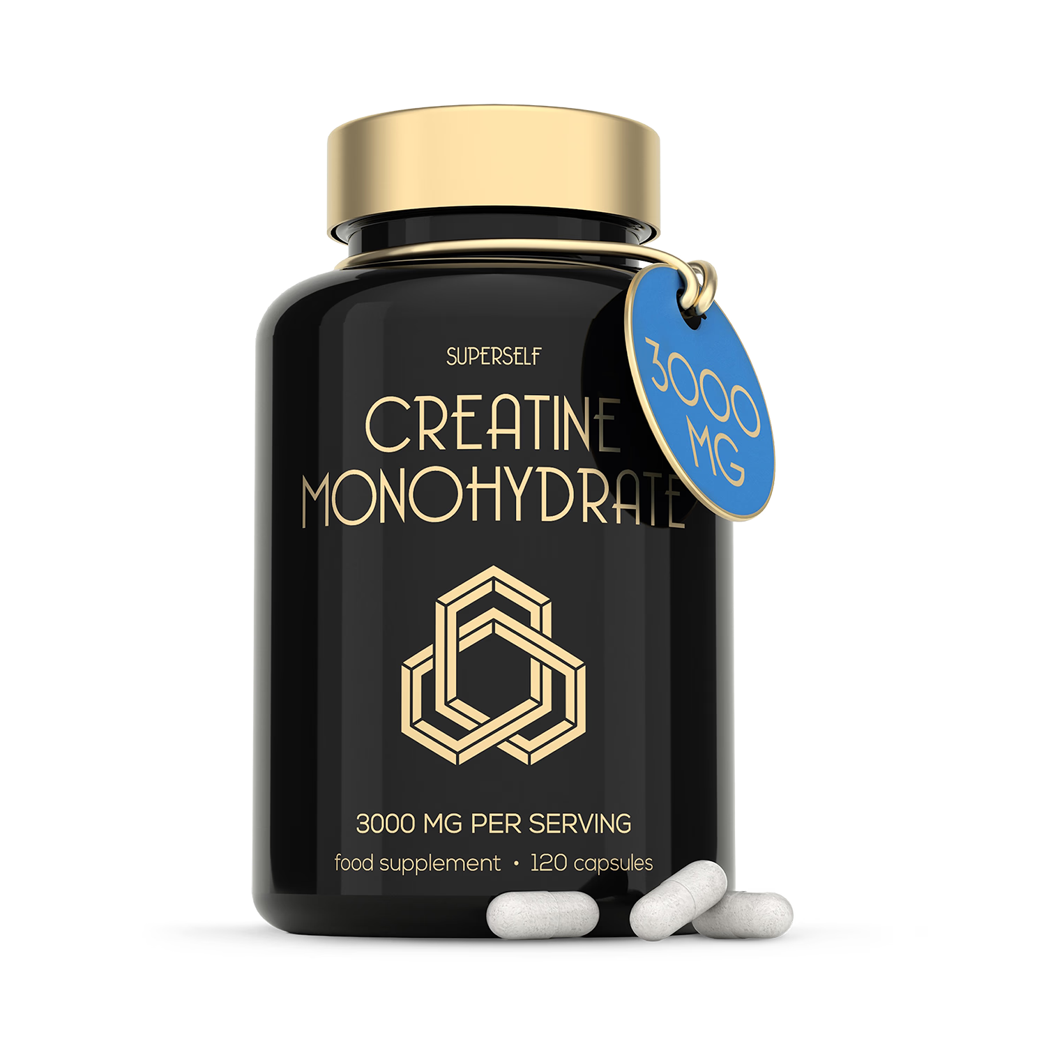 SuperSelf Creatine Monohydrate 3000mg capsules, imported from the UK