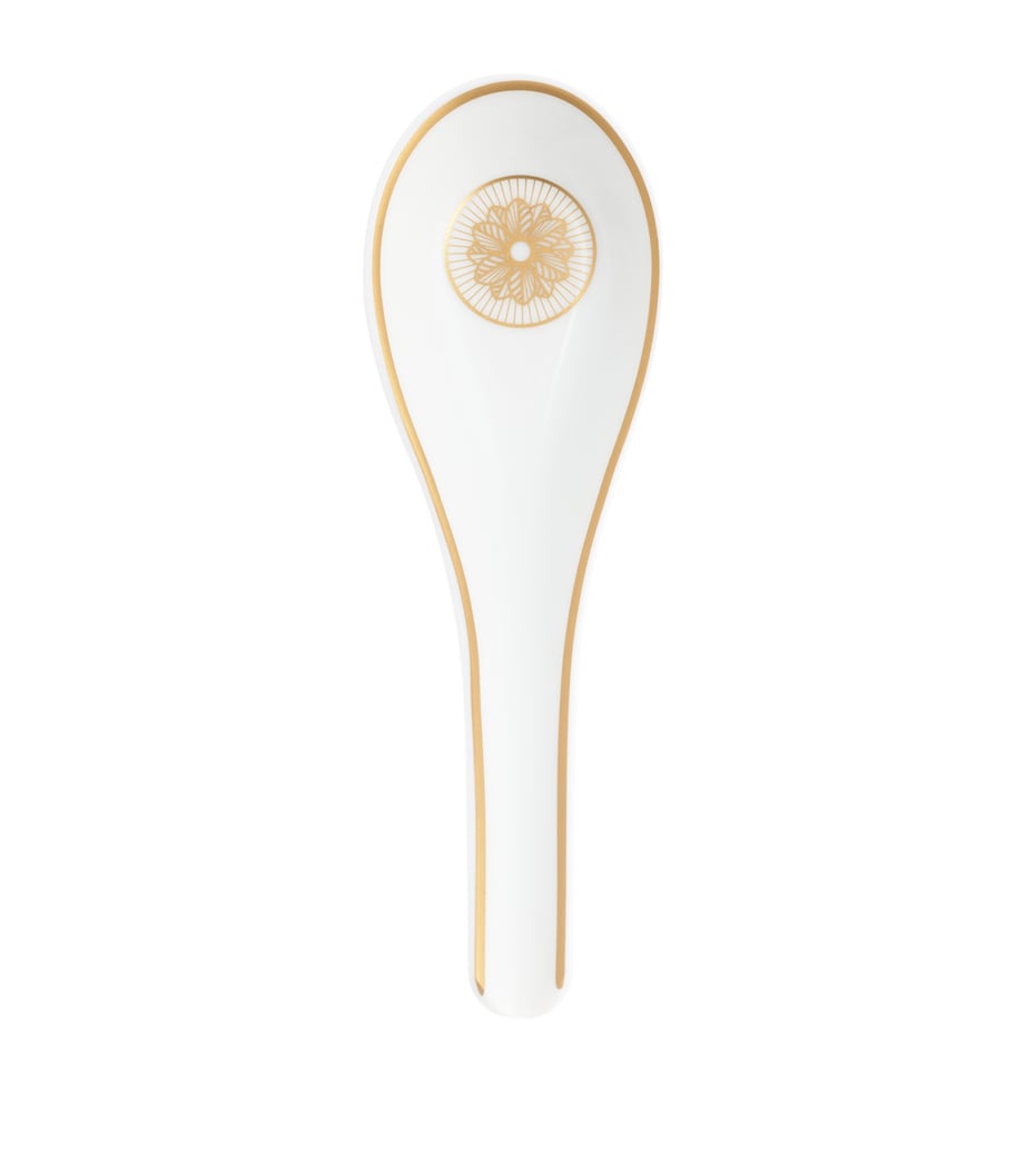 Christofle porcelain Chinese spoon with platinum geometric floral design 14cm - British product
