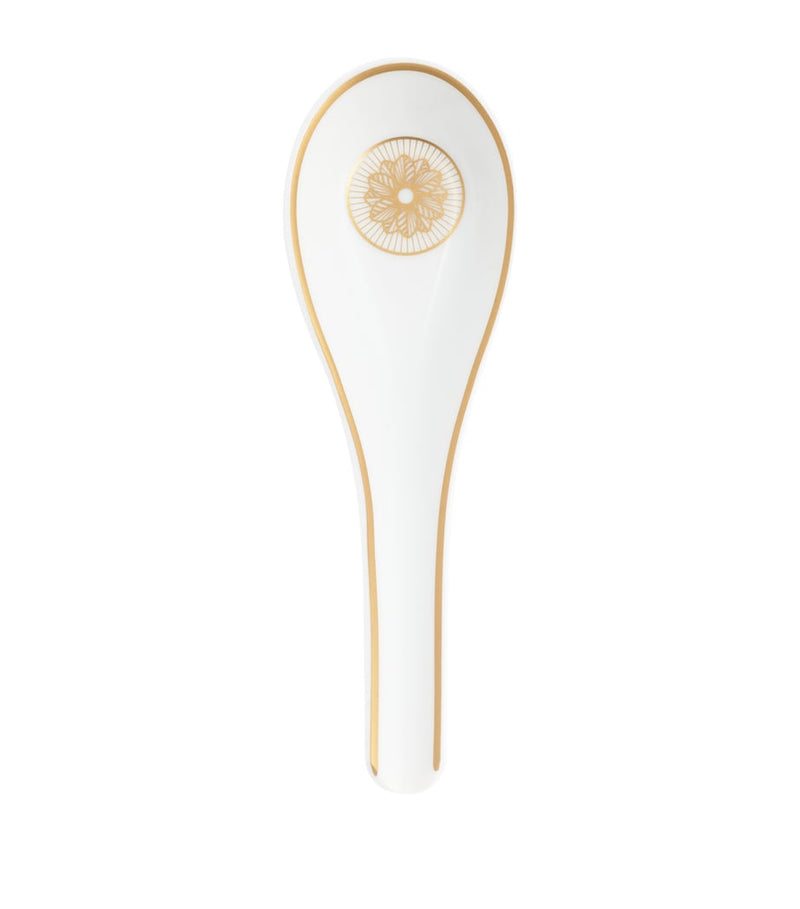 Christofle porcelain Chinese spoon with platinum geometric floral design 14cm - British product