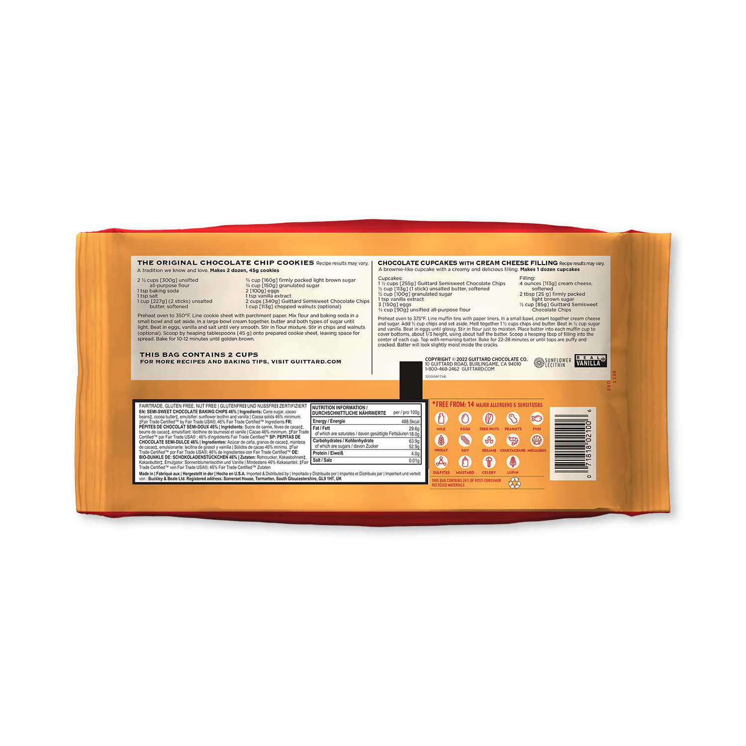 Guittard 46% semisweet chocolate baking chips 340g - British product
