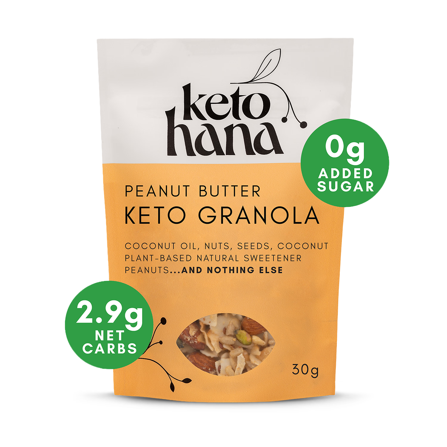 Keto Hana Peanut Butter Granola 30g packet, UK version