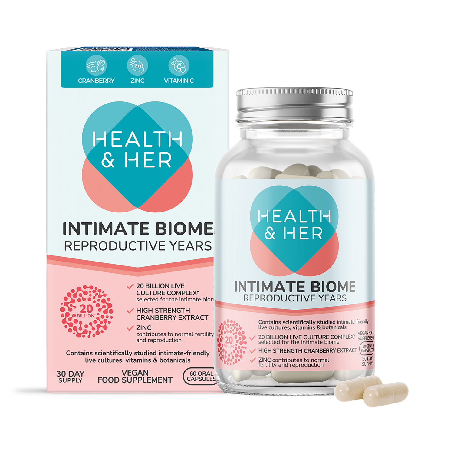 Health & Her Intimate Biome Reproductive Years 60 capsules, imported from the UK