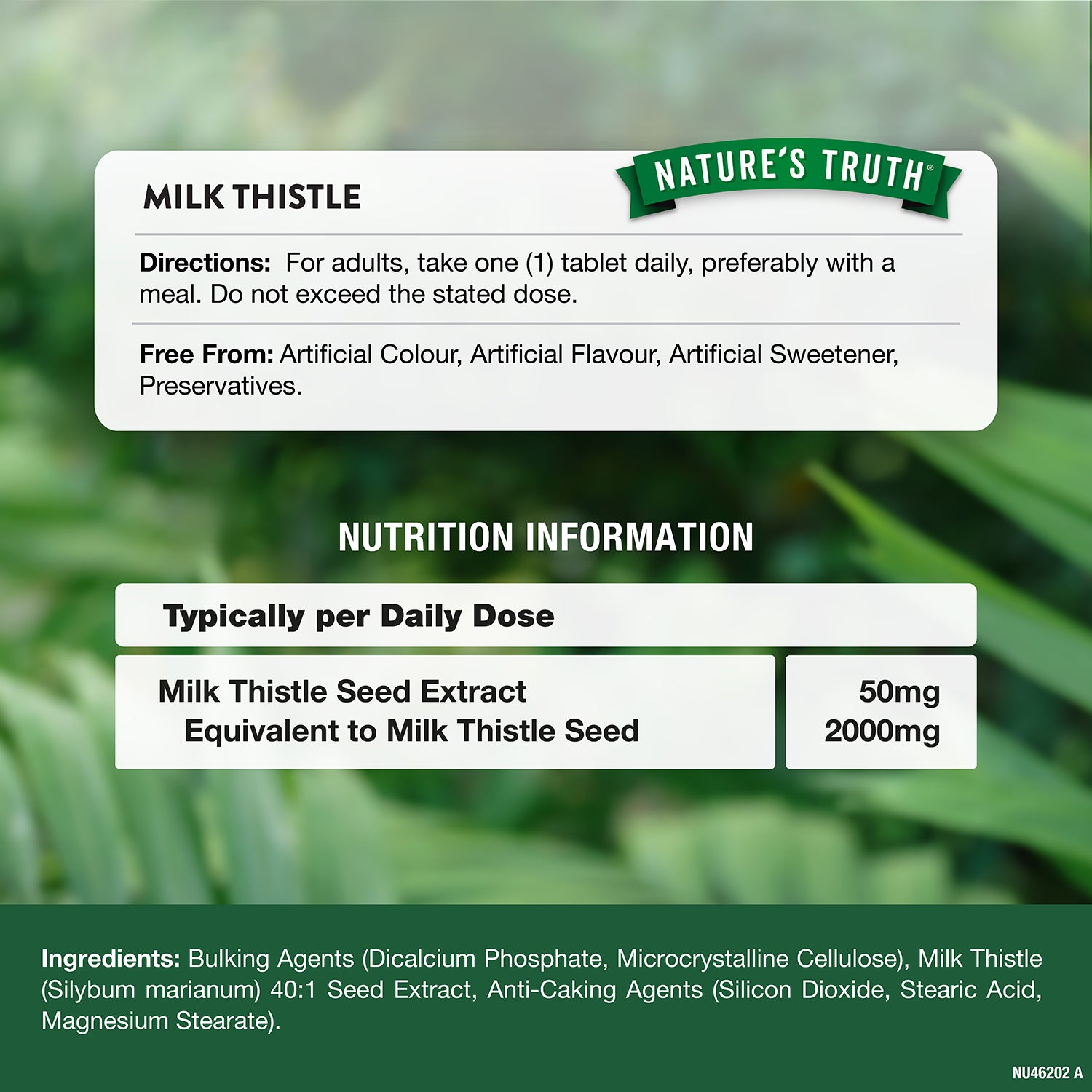 Nature's Truth Milk Thistle 2000mg 60 Tablets (British brand)