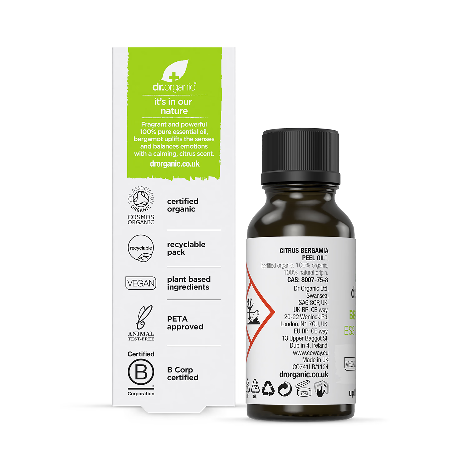 Dr Organic bergamot essential oil 10ml - British product