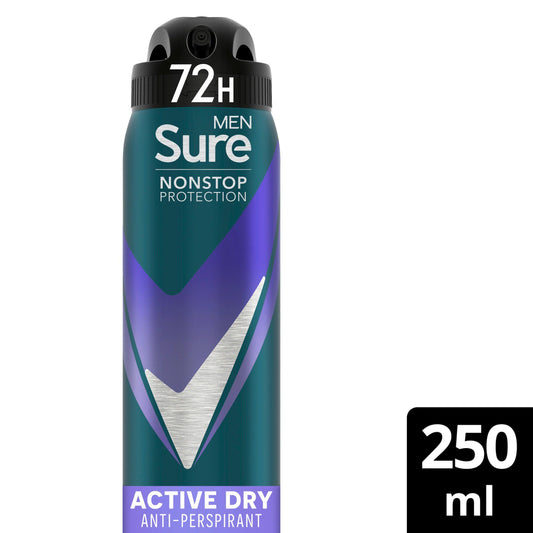 Sure 72hr Active Dry Nonstop Protection Anti-Perspirant Deodorant Aerosol 250ml GOODS Sainsburys   