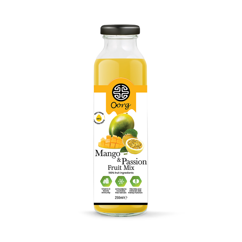 OORG mango and passionfruit juice 250ml 6 pack, imported from the UK