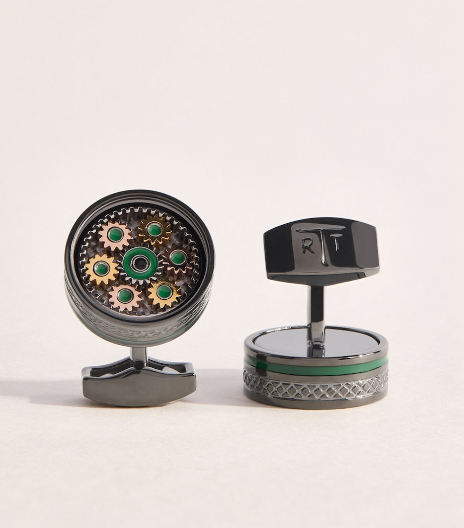 Tateossian Septa Gear cufflinks with rotating gears, imported from the UK