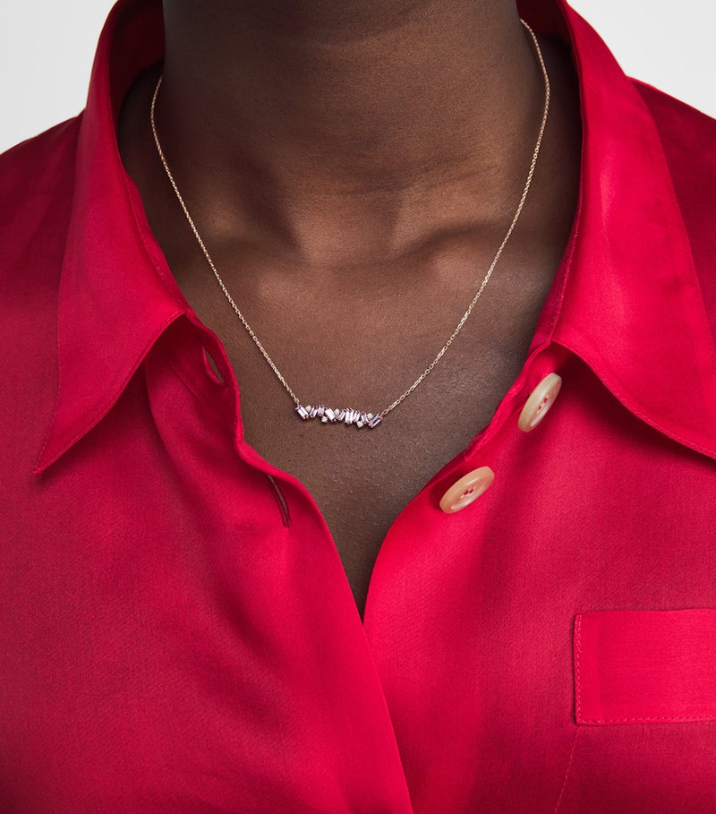 Suzanne Kalan Frenzy bar necklace rose gold diamonds pink sapphires (British brand)