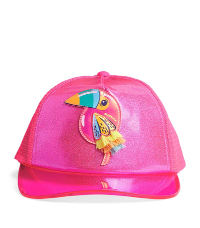 Harrods Kids' Sun-Protective Baseball Cap with Pink Shimmer and Feathered Toucan- Buy online at McGrocer