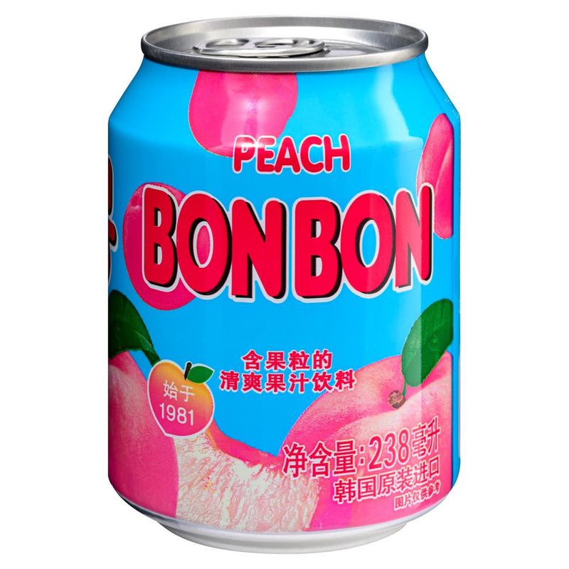 Haitai Peach Bon Bon drink can, Korean soft drink, UK version