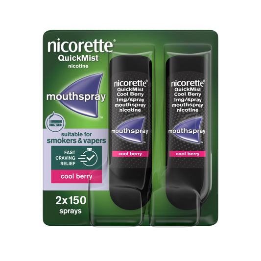 Nicorette QuickMist Cool Berry Mouthspray Duo Pack- 1mg/spray, (Stop Smoking Aid) Nicorette Sainsburys   