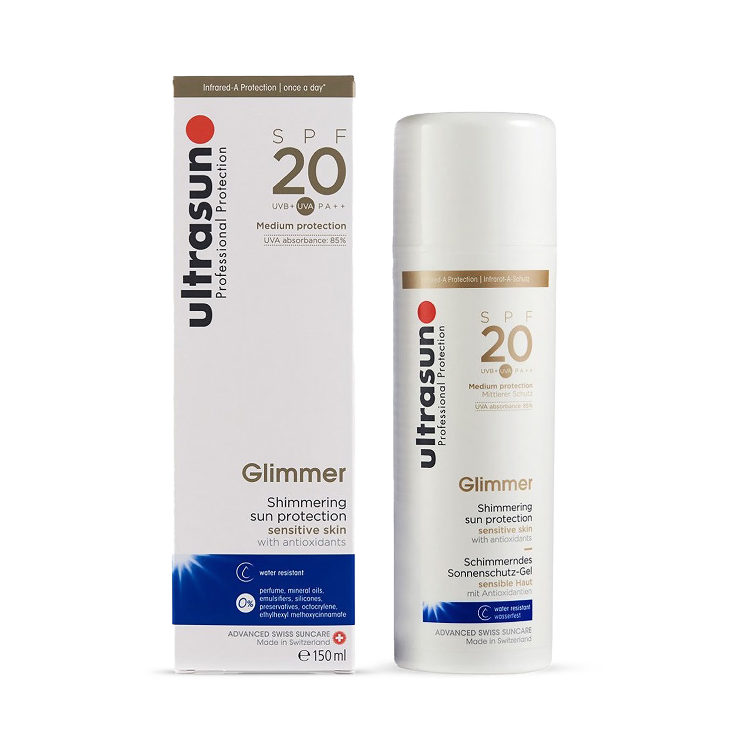 Ultrasun Glimmer SPF20 sunscreen 150ml (British brand)