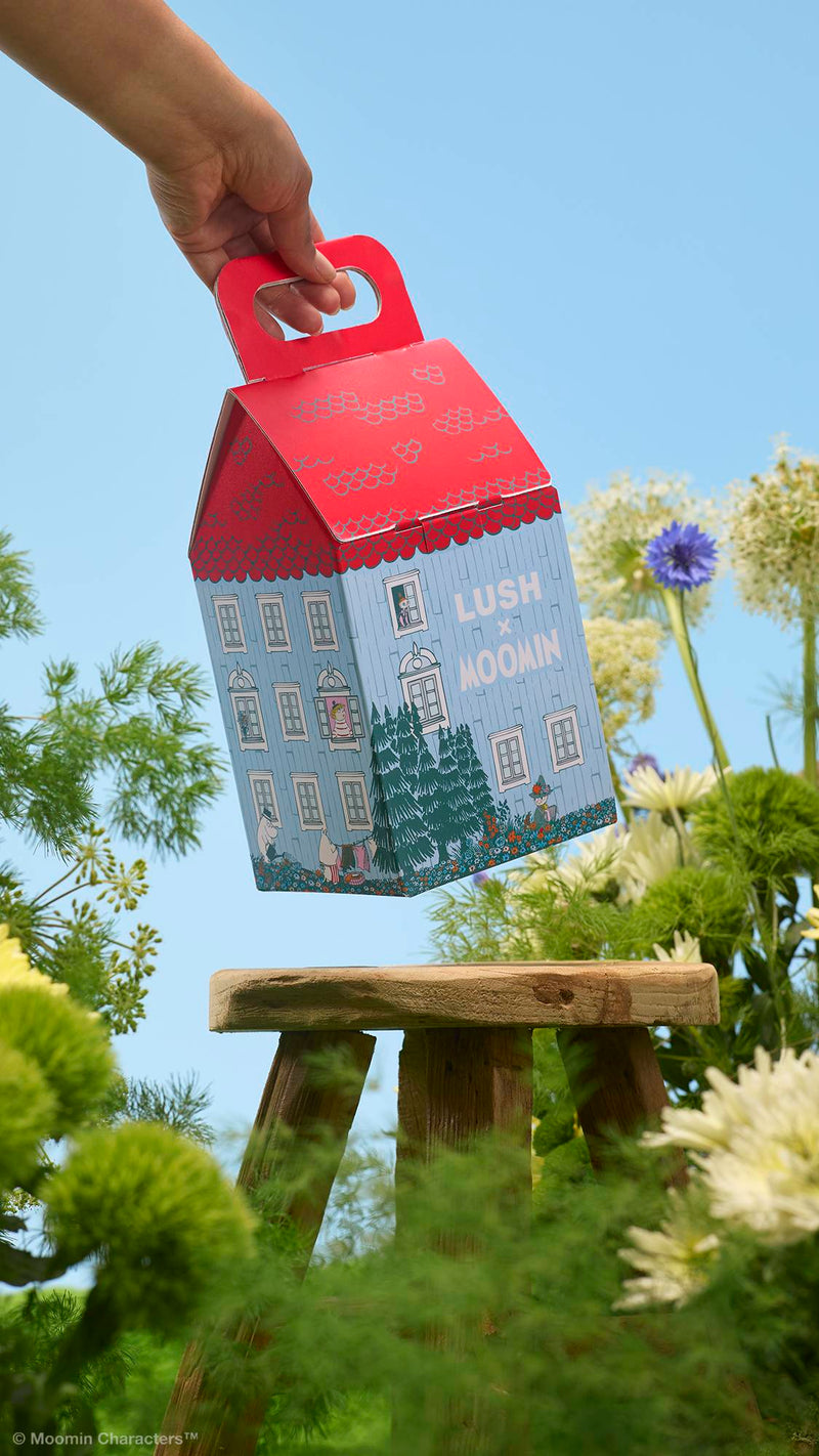 Lush Moominhouse product holder made of recycled cardboard, imported from the UK
