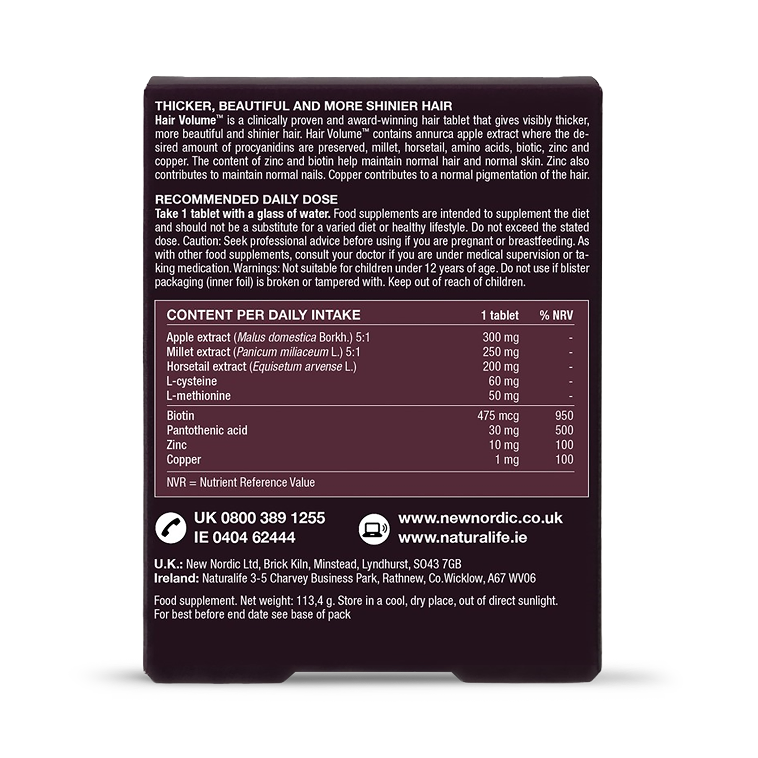 New Nordic Hair Volume 90 Tablets, imported from the UK