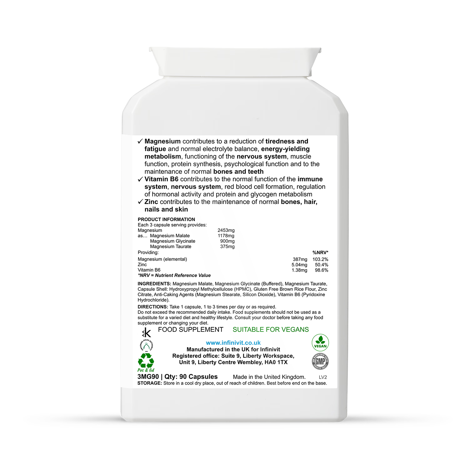 InfiniVit Tri-Magnesium Matrix 90 capsules (British brand)