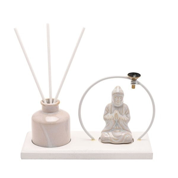 Serenity Buddha Incense and Diffuser Holder Gift Set in White
