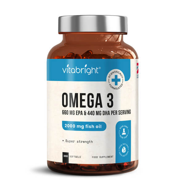 VitaBright Omega 3 fish oil supplement 2000mg 300 softgels, UK version