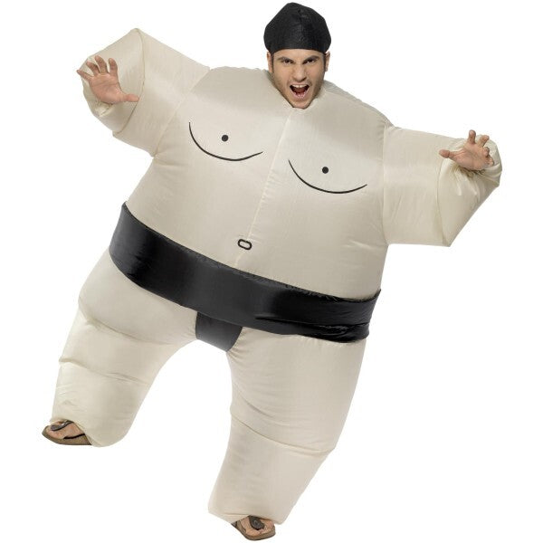 Smiffys sumo wrestler costume inflatable white bodysuit headpiece, UK version