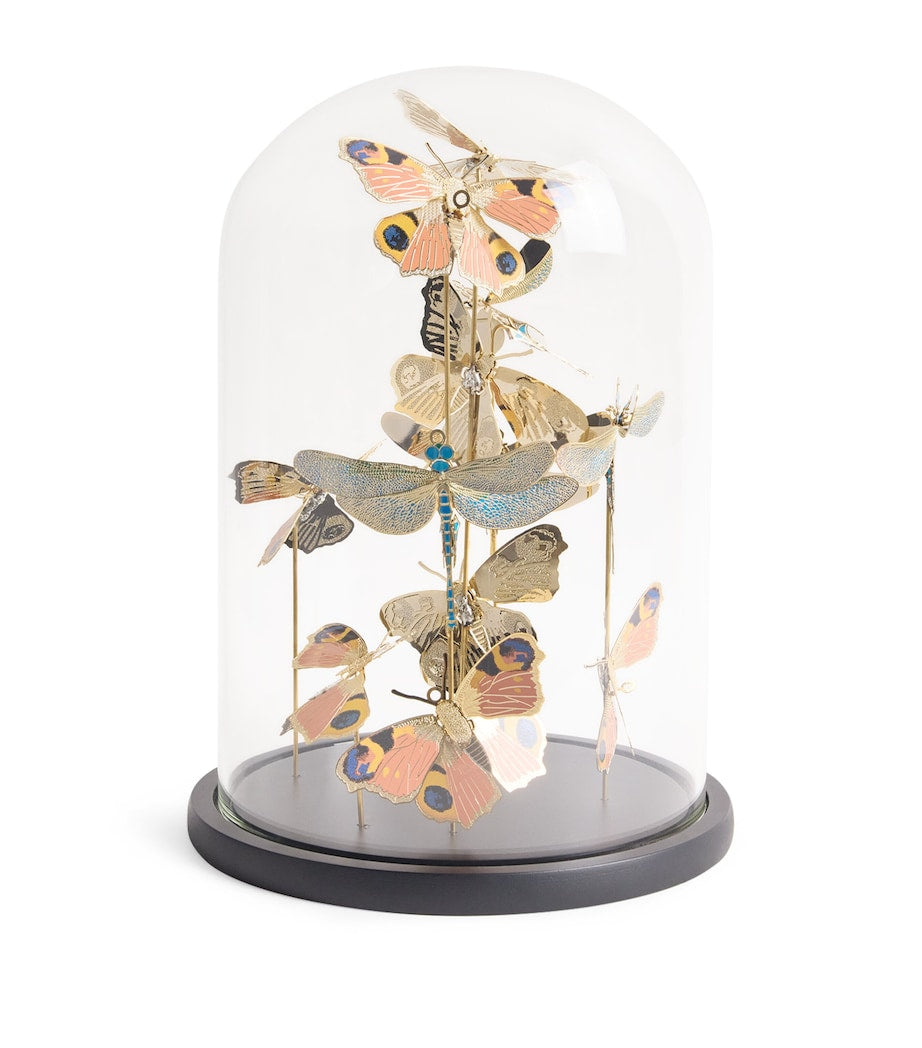 The London Christmas Company butterfly cloche ornament glass dome wooden base, UK version