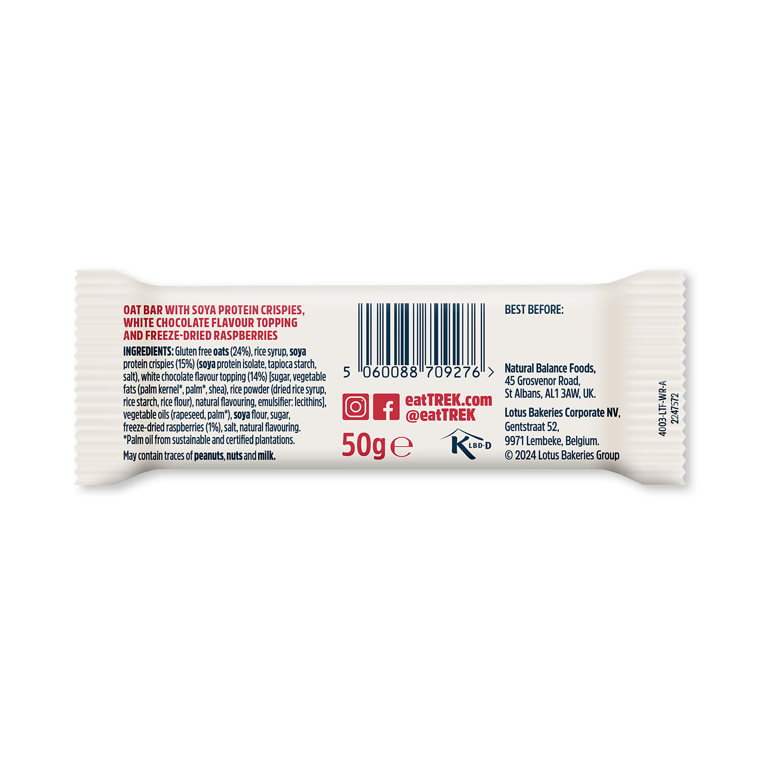 TREK protein flapjack white chocolate raspberry 50g (British brand)
