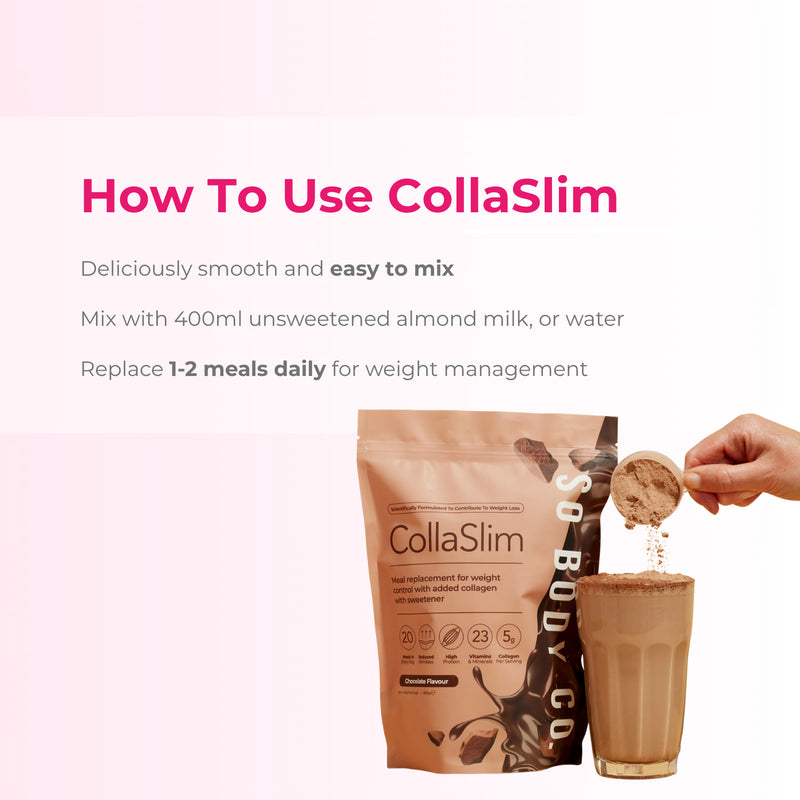 So Body Co CollaSlim chocolate shake 40g pack, imported from the UK
