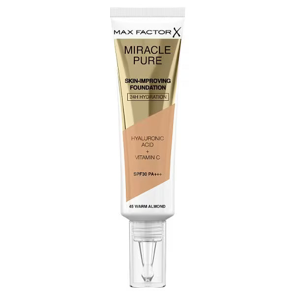 Max Factor Miracle Pure Foundation 45 Warm Almond, imported from the UK