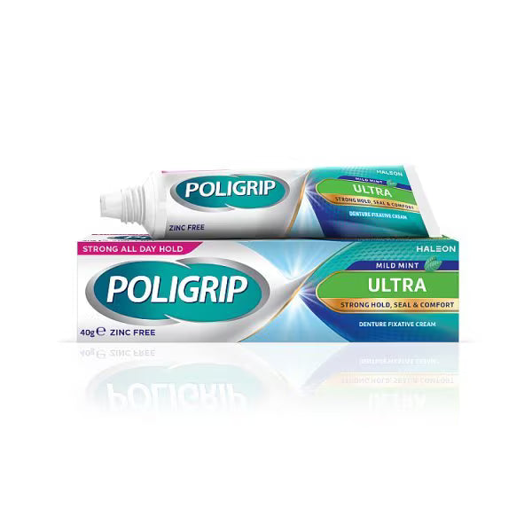 Poligrip denture fixative cream mint flavour 40g, imported from the UK