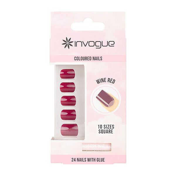 Invogue Wine Red Square Nails - Pack of 24