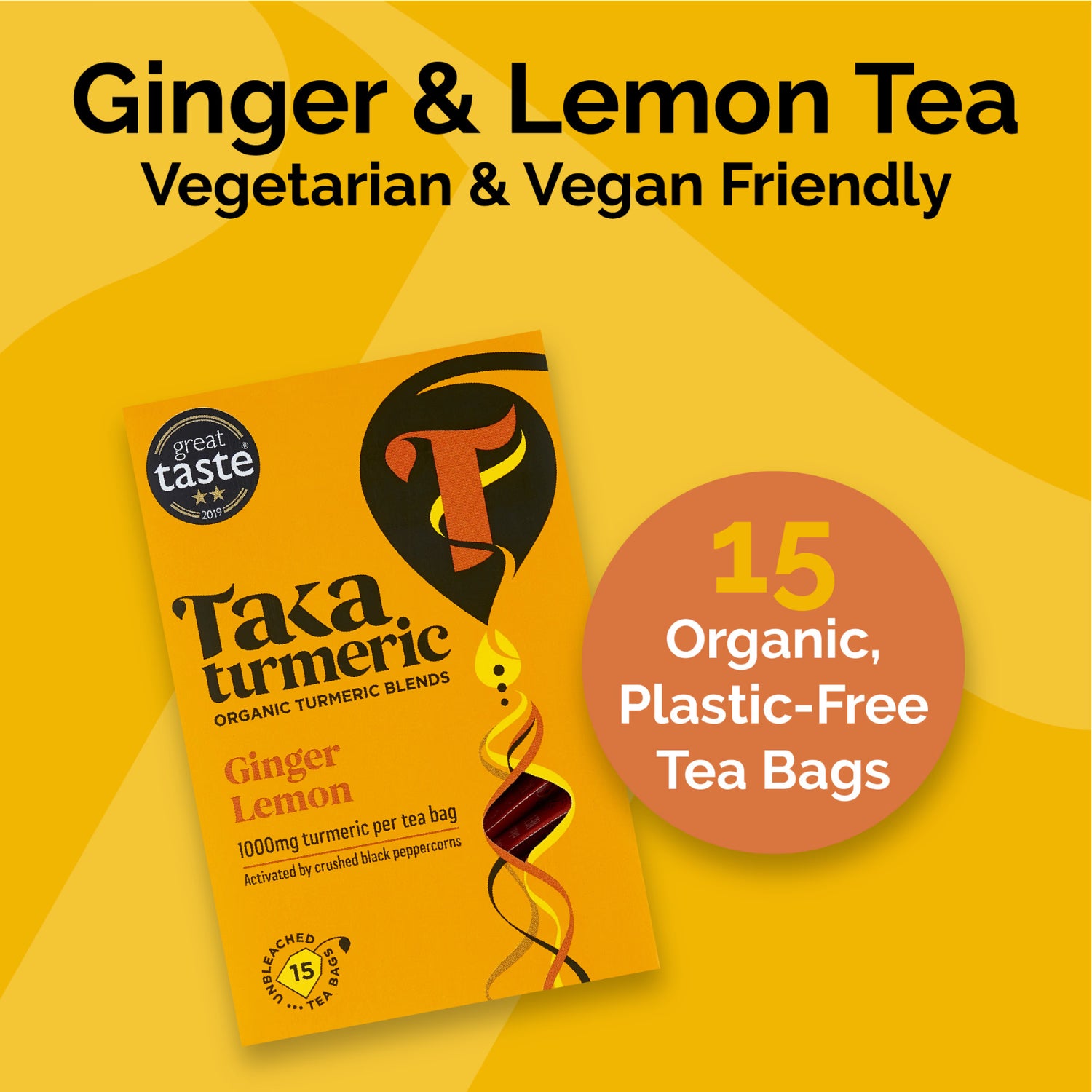 Taka Turmeric tea ginger lemon 15 teabags - British product