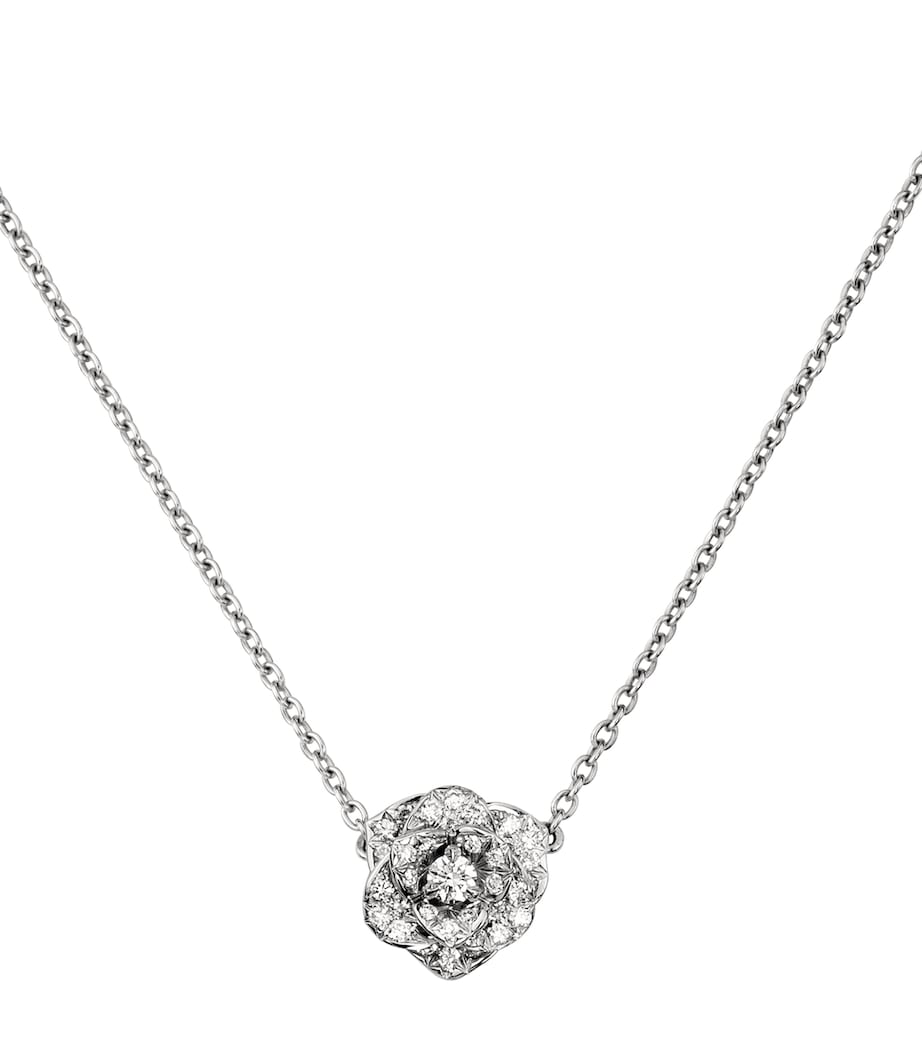 Piaget white gold diamond rose pendant necklace (British brand)