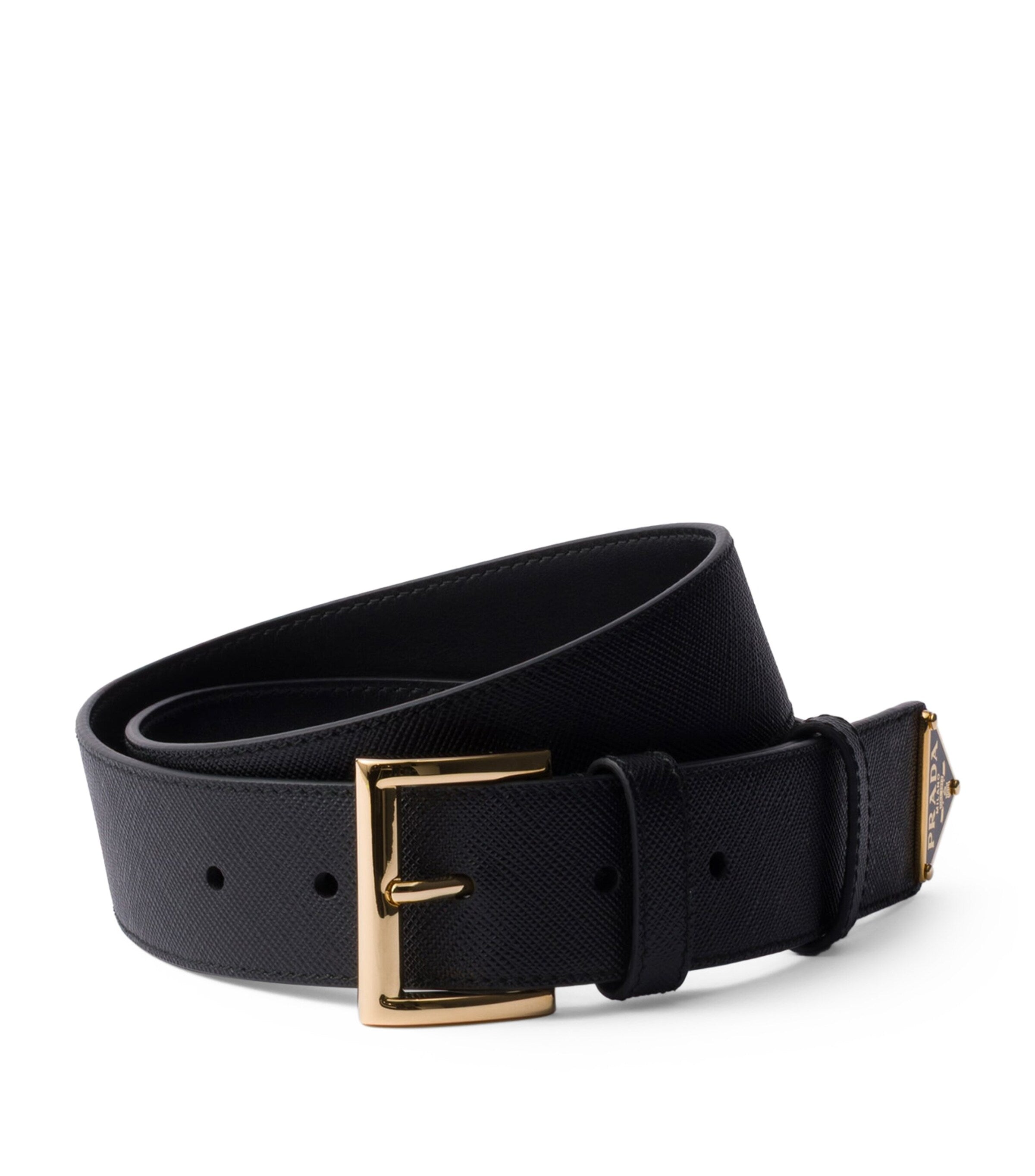 Prada Saffiano leather triangle belt 3.5cm, imported from the UK