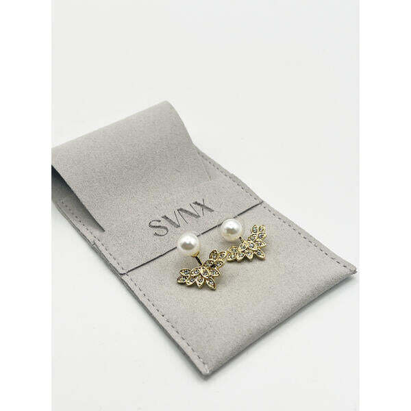 SVNX diamante pearl leaf earrings light gold 1.8cm (British brand)
