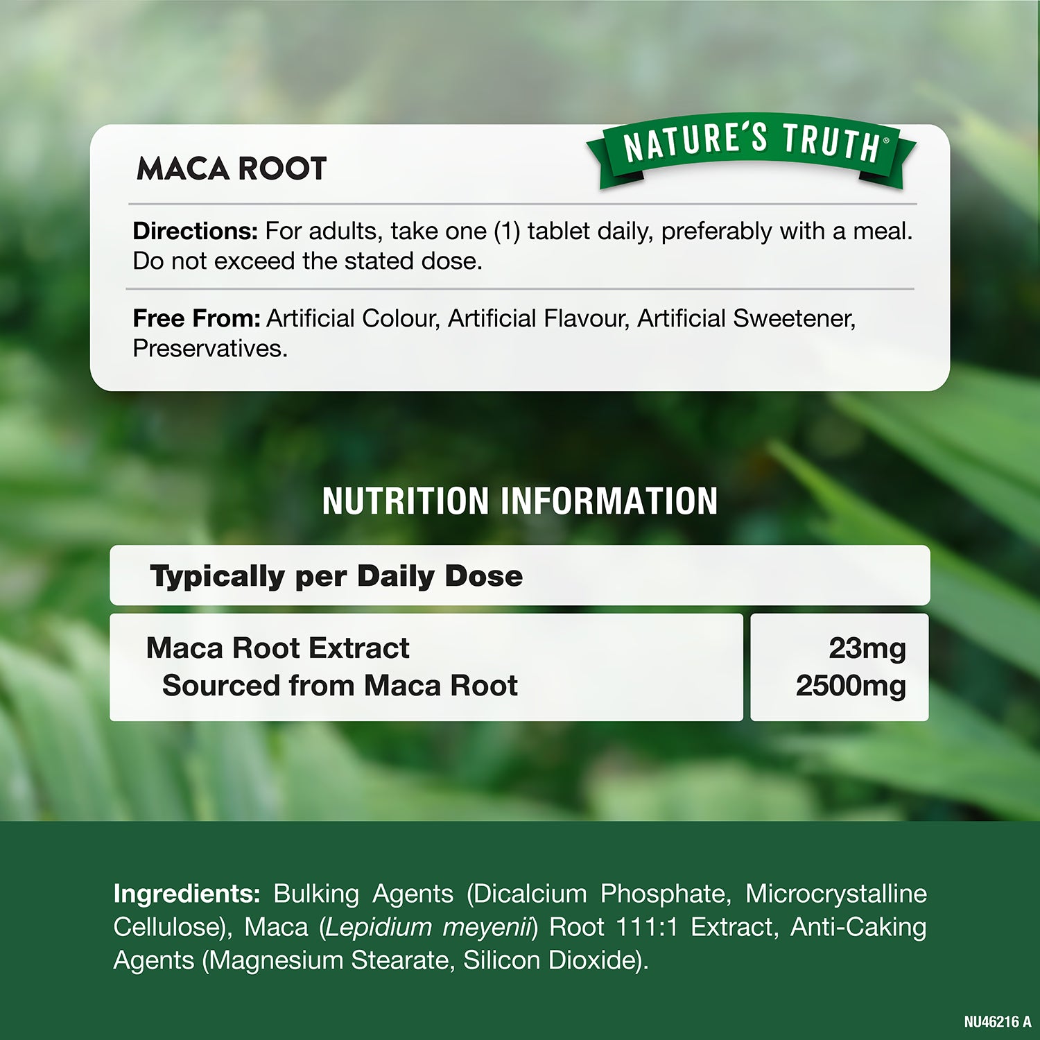 Nature's Truth maca root high strength tablets 2500mg, imported from the UK