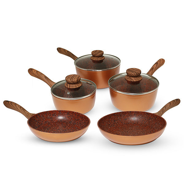 JML Copper Stone saucepan set with lids - imported from the UK