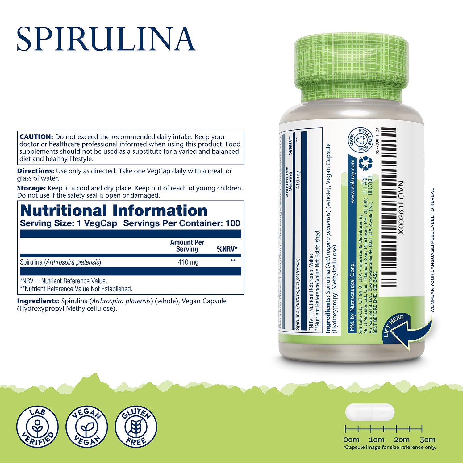 Solaray Spirulina Algae 100 capsules - British product