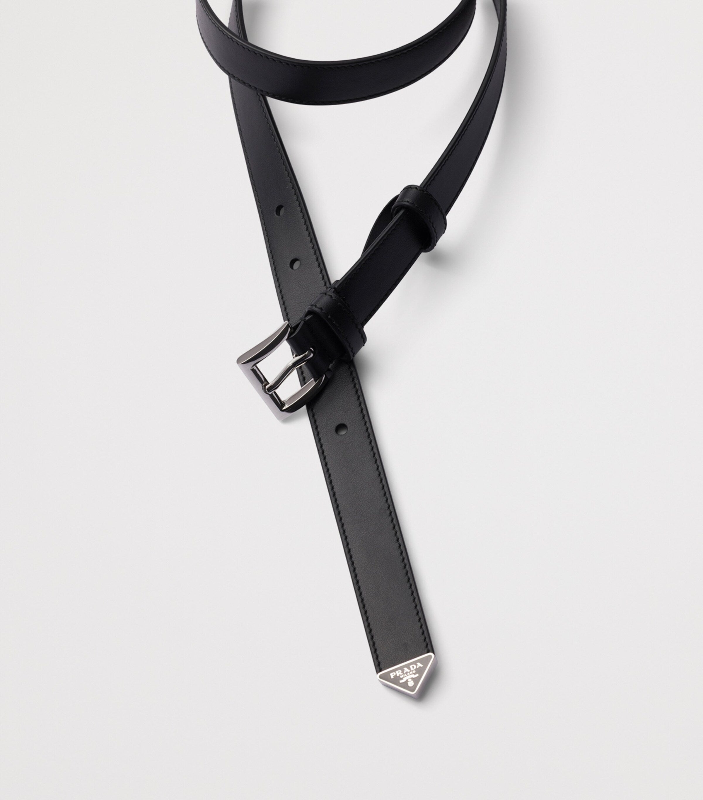 Prada leather belt with Triangle logo, imported from the UK