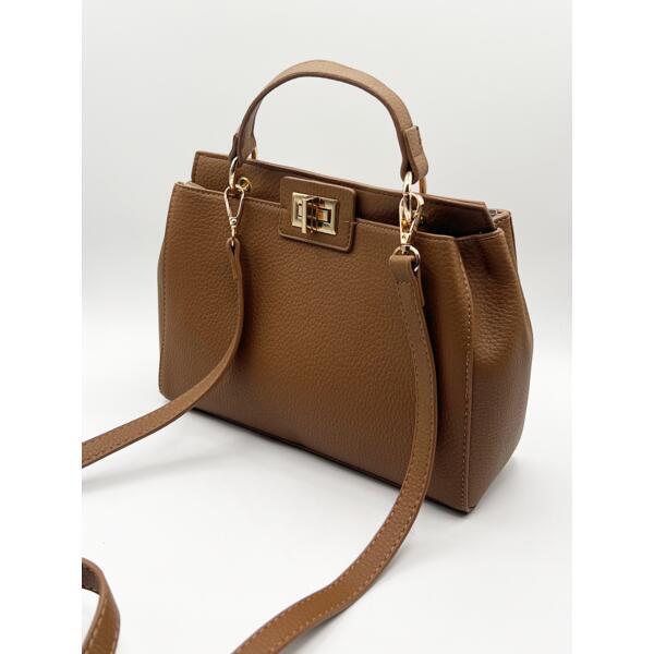 SVNX brown faux leather handbag with gold trim, imported from the UK