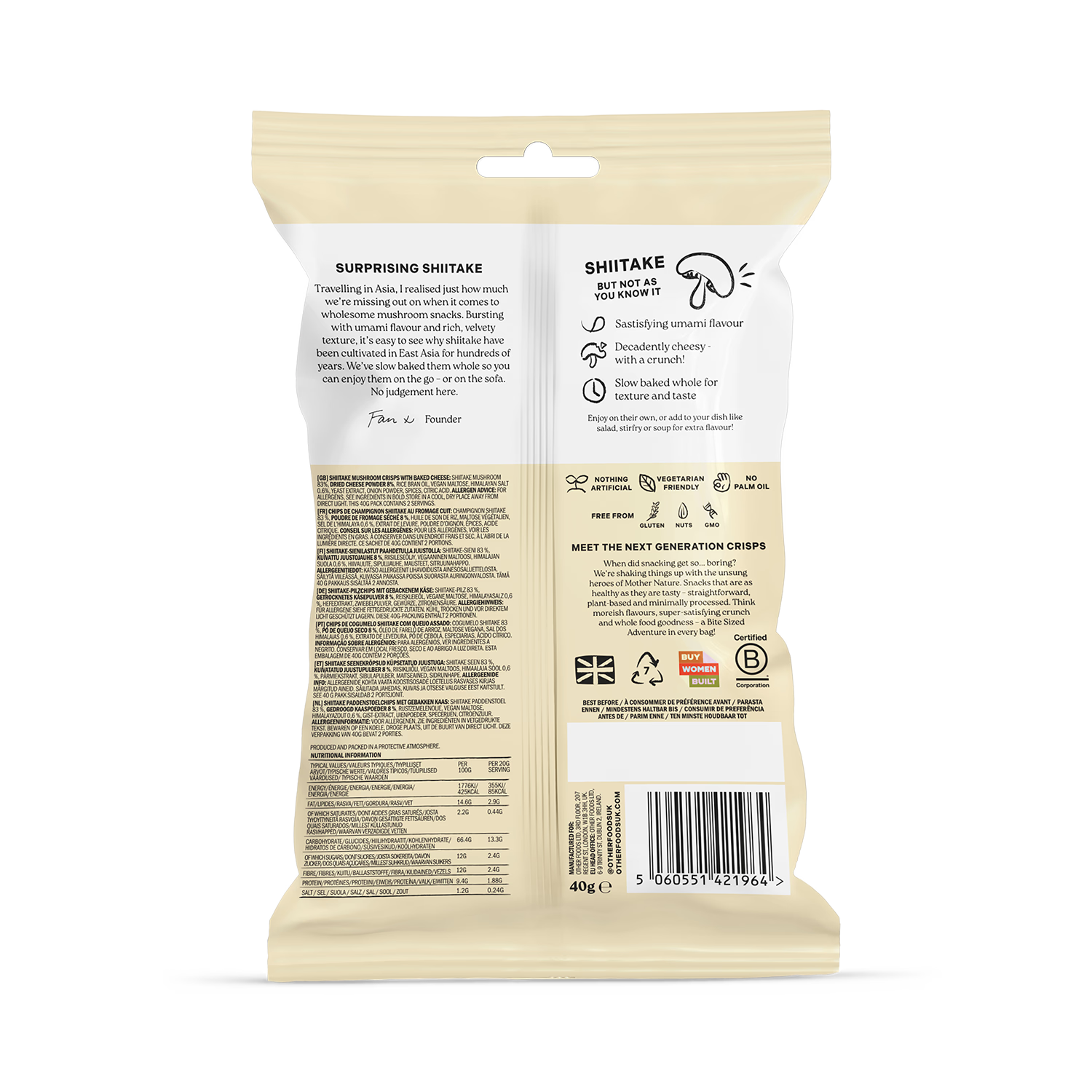 Other Foods Crunchy Shiitake Baked Cheese 40g - British product