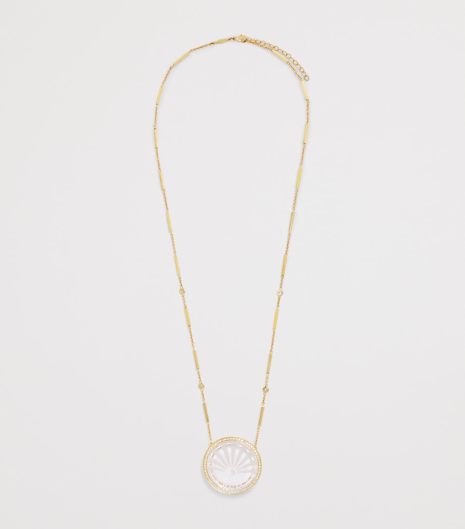 Jacquie Aiche large sunshine necklace gold diamond quartz (British brand)