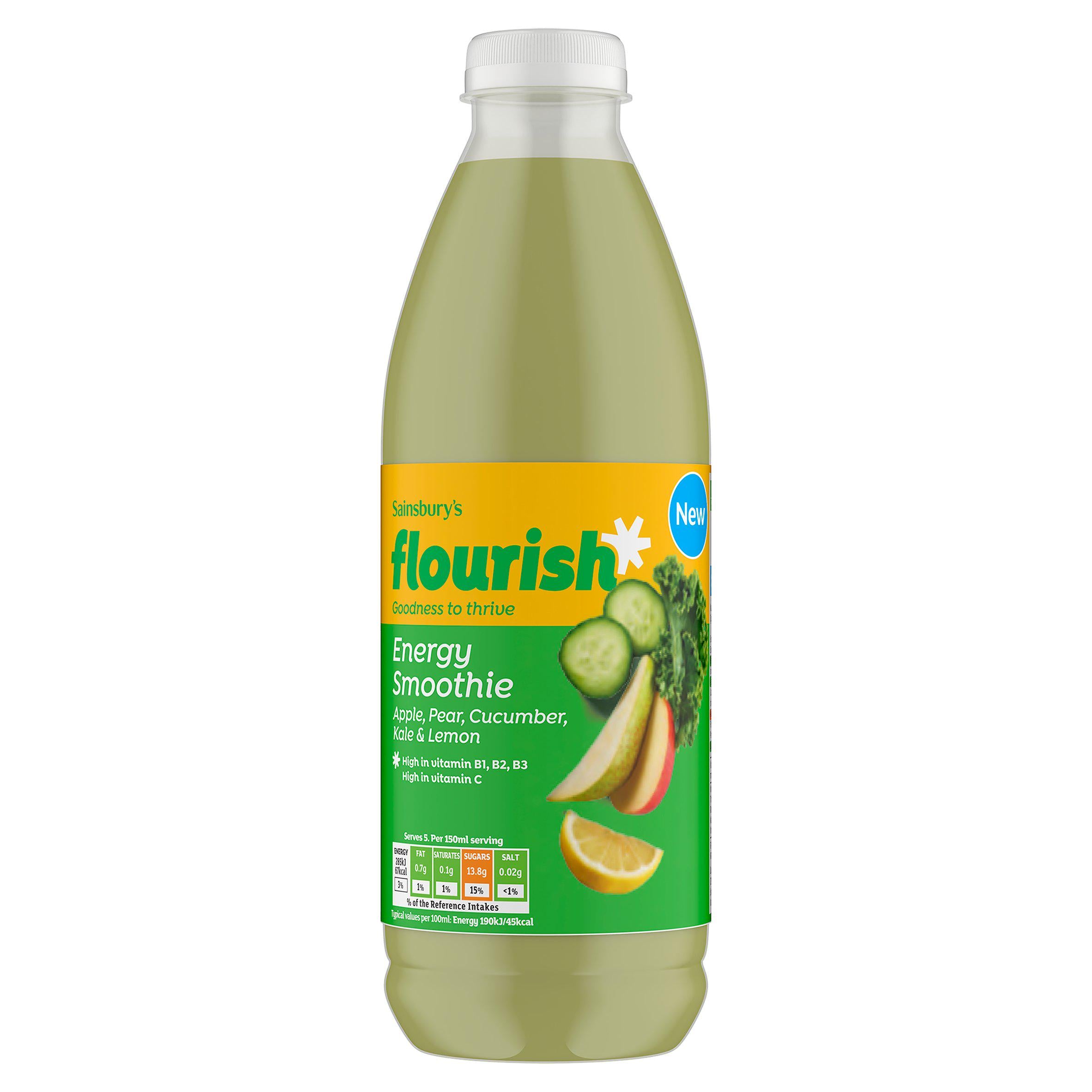 Sainsbury's Flourish Apple Pear Cucumber Kale & Lemon Energy Smoothie 750ml GOODS Sainsburys   